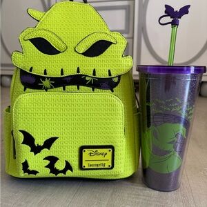 Loungefly Disney Oogie Boogie Backpack and Tumbler Set - Neon Green and Black